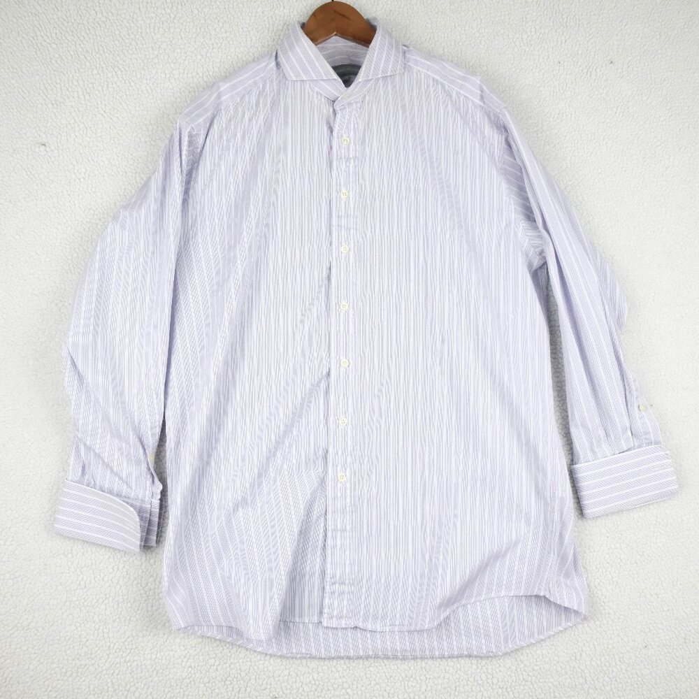 Charles Tyrwhitt Dress Shirt Mens 16.5 Purple White Striped French Cuff Formal